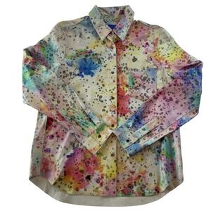 Blu Ice Leather Shirt Wearable Art Paint Splatter Snap Front Women's Size Small